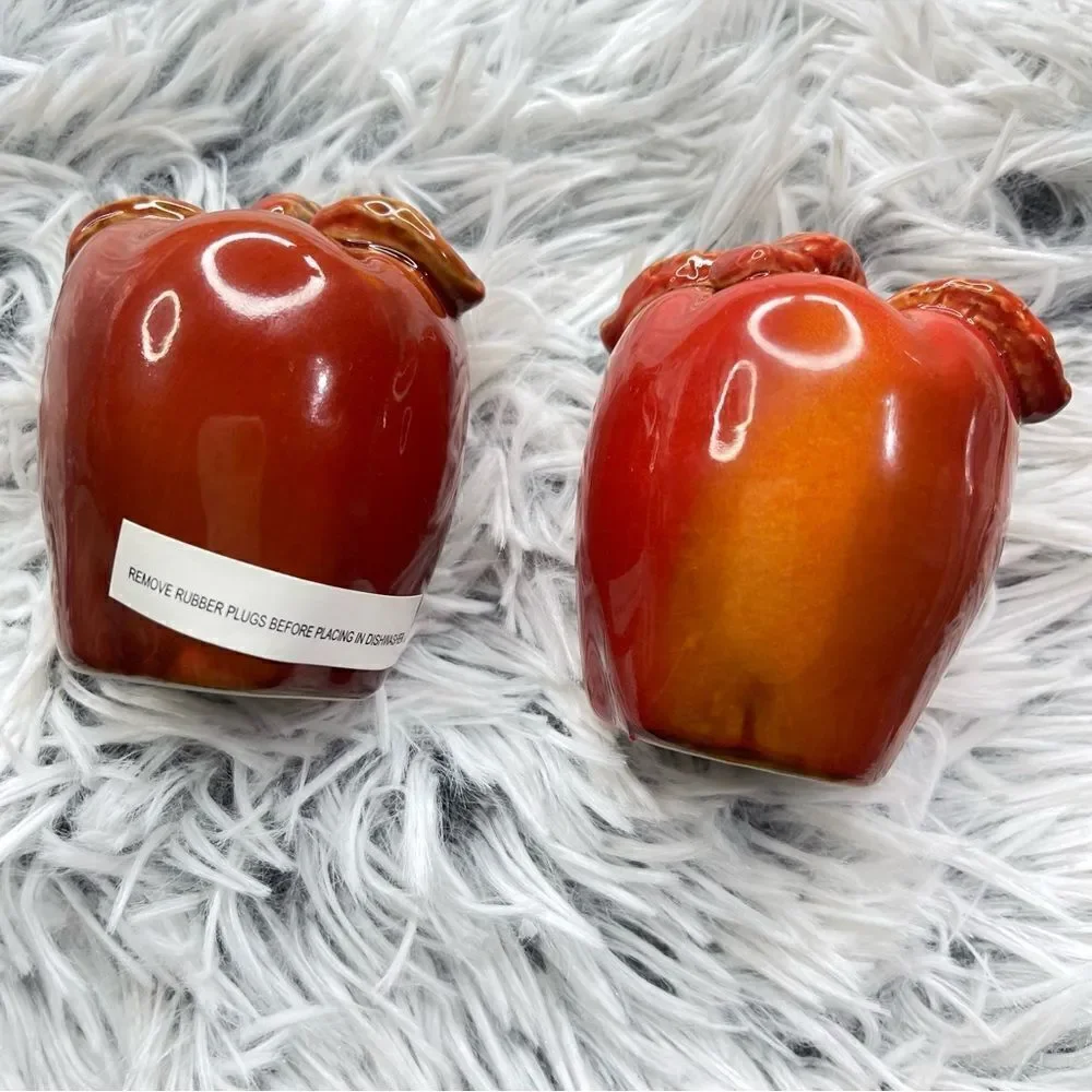 Vintage Red Apple Glazed Ceramic Salt and Pepper Shakers, 2-Piece Matching Set